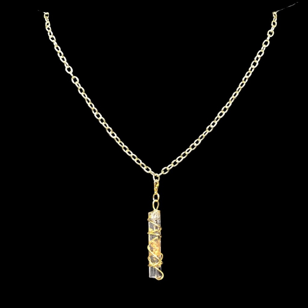 Handmade Fools Gold Lucky Crystal Necklace Caged 2” Pendant Boxed NEW